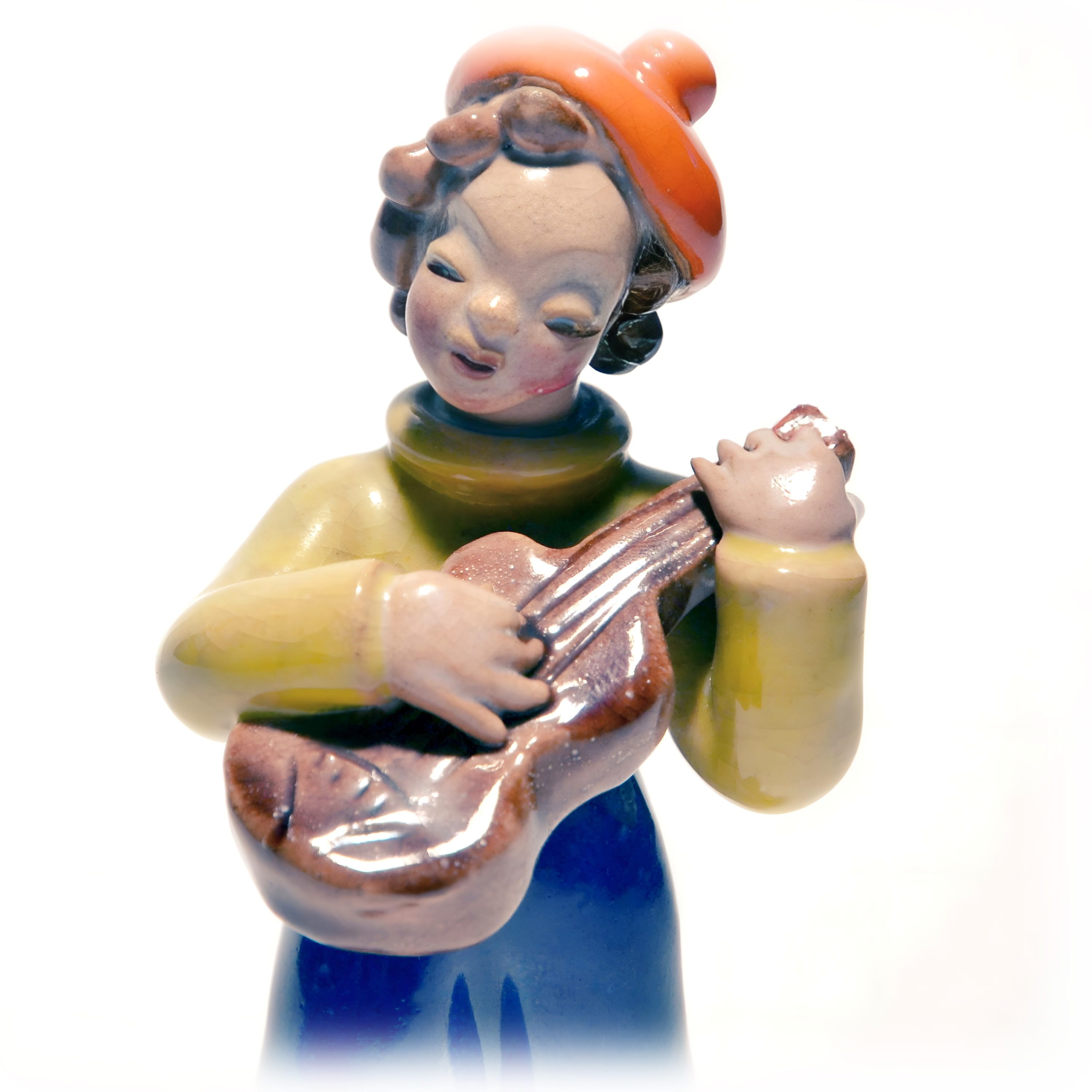 Porzellanfigur, Mandolinenspieler, Handbemalte Vintage-Sammlerfigur, Keramikskulptur